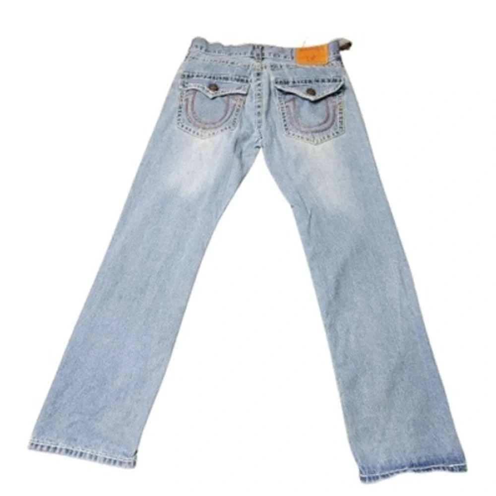 True Religion‎ Ricky Super T Jeans Mens 37x33 Blue Distressed Denim Made USA